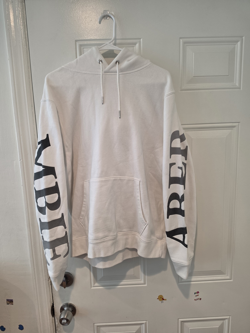 Abercrombie & Fitch White Hoodie with Black Sleeve Logo